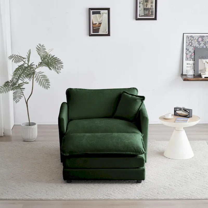 Modern Accent Chair with Ottoman Upholstered Armchair