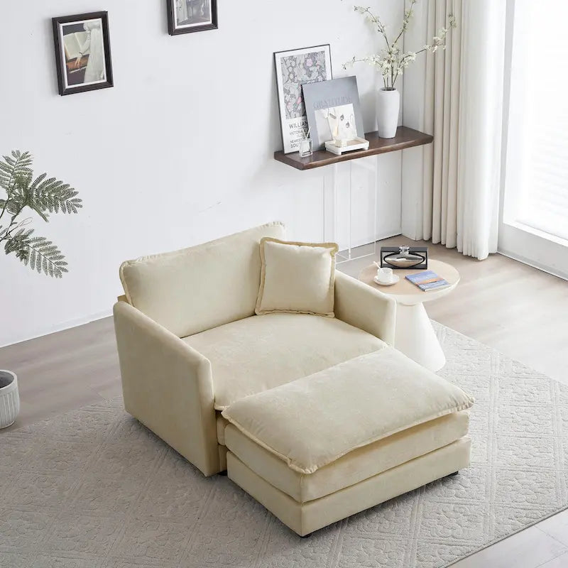 Modern Accent Chair with Ottoman Upholstered Armchair