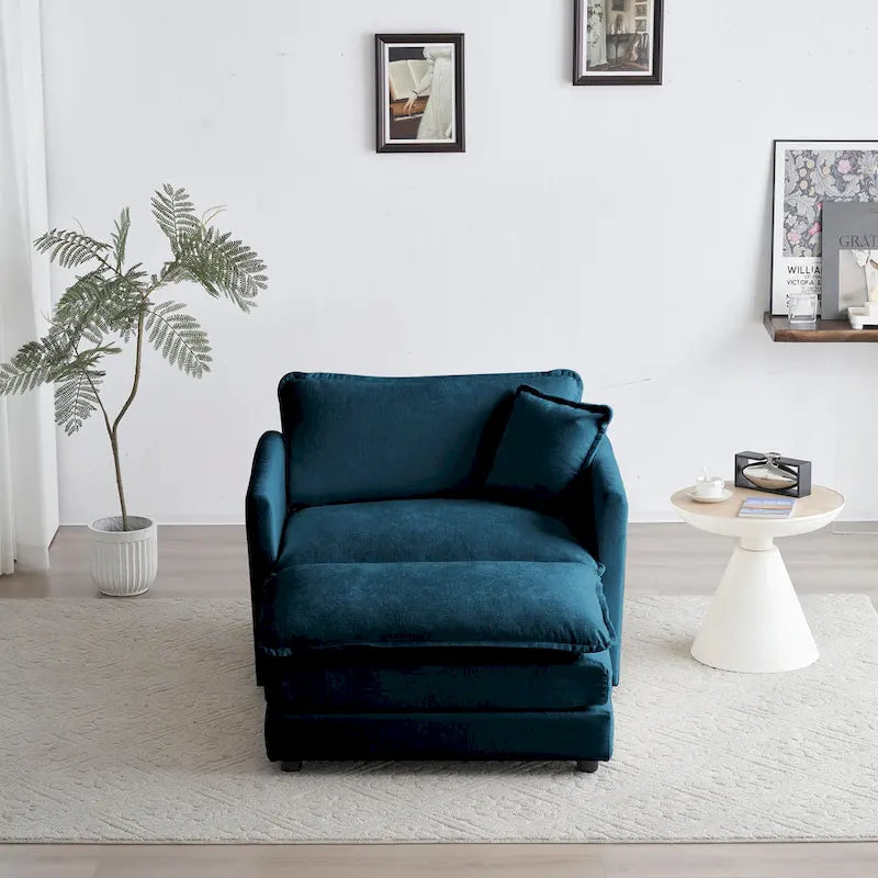 Modern Accent Chair with Ottoman Upholstered Armchair