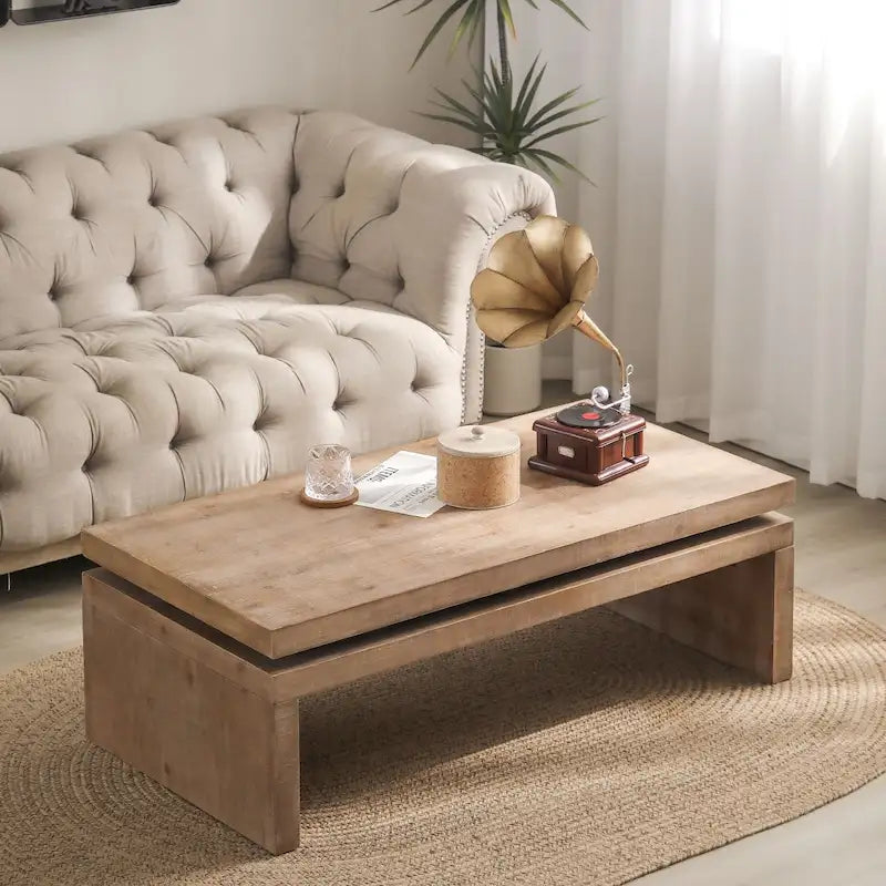 Modern Coffee Table, Wooden Coffee Table, Rectangle Cocktail Tea Table for Living Room, 47.6 L* 23.6 W * 16.3 H