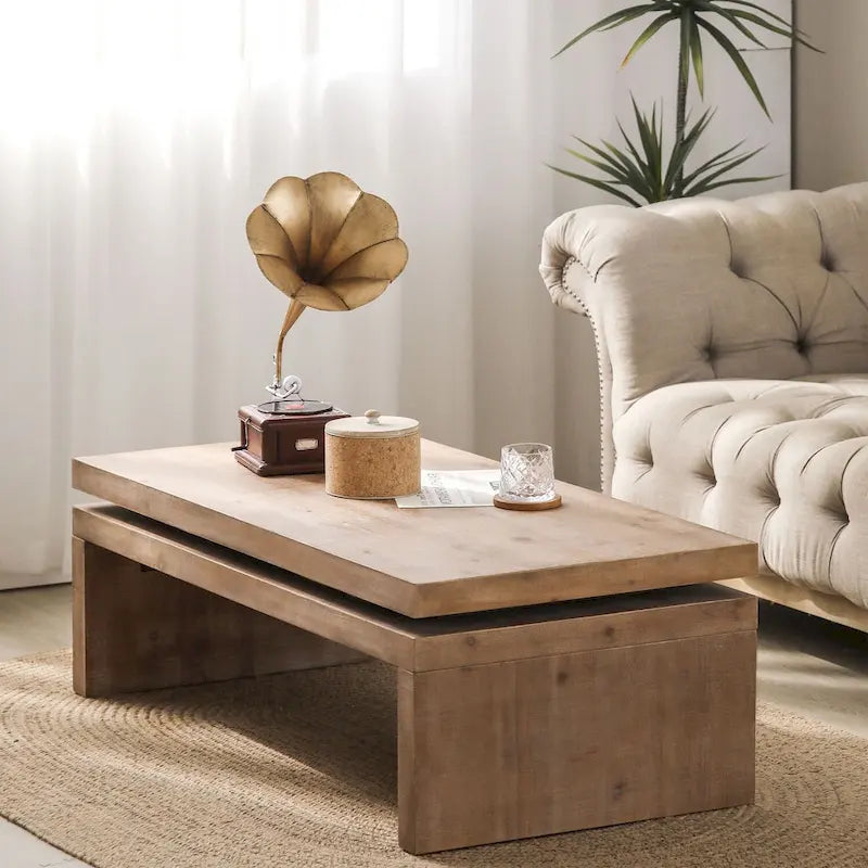 Modern Coffee Table, Wooden Coffee Table, Rectangle Cocktail Tea Table for Living Room, 47.6 L* 23.6 W * 16.3 H