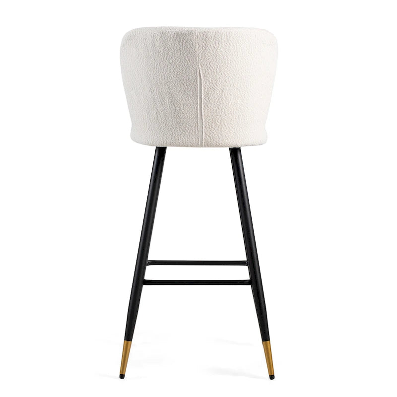 Modern Barstool, White Seat with Black Metal Legs and Gold-Tipped Ends, Contemporary Bar Chair, White