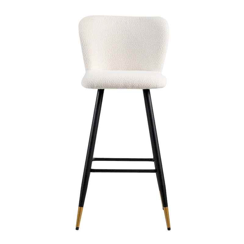 Modern Barstool, White Seat with Black Metal Legs and Gold-Tipped Ends, Contemporary Bar Chair, White