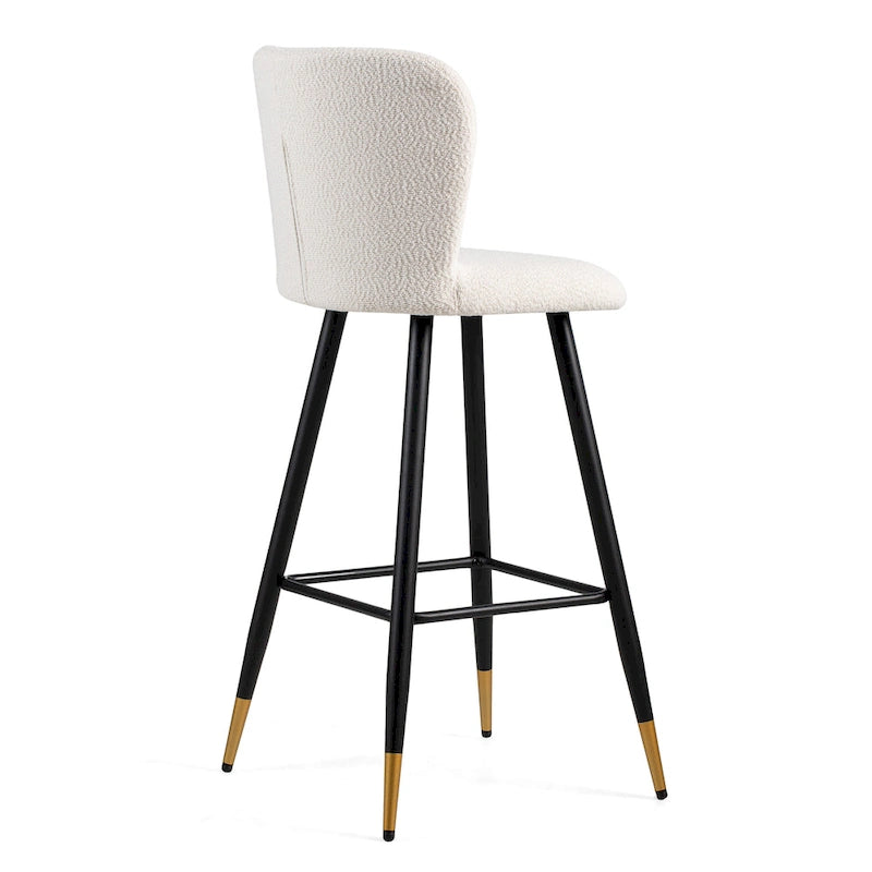 Modern Barstool, White Seat with Black Metal Legs and Gold-Tipped Ends, Contemporary Bar Chair, White