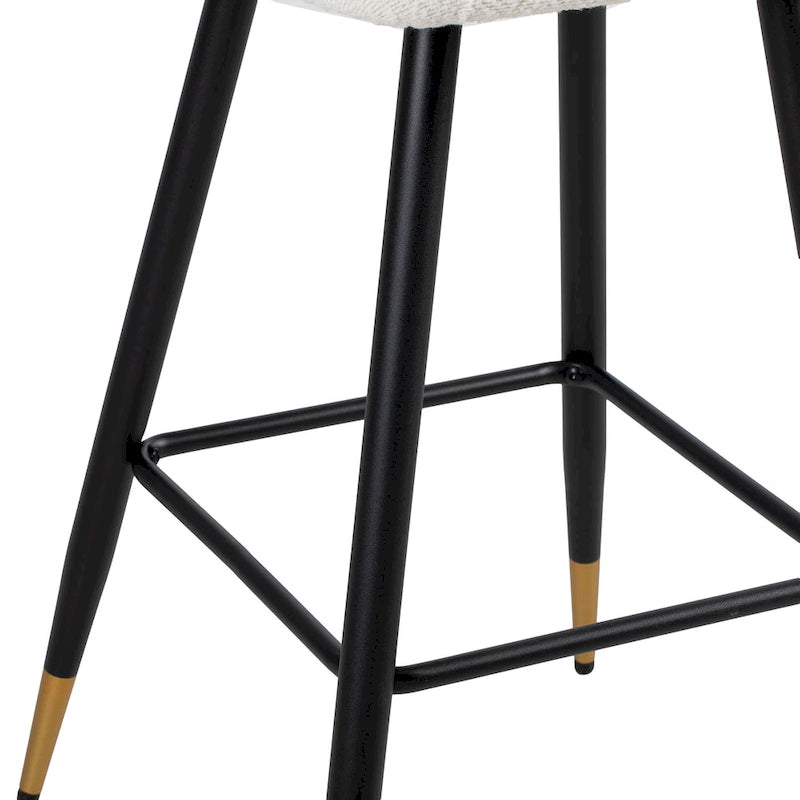 Modern Barstool, White Seat with Black Metal Legs and Gold-Tipped Ends, Contemporary Bar Chair, White