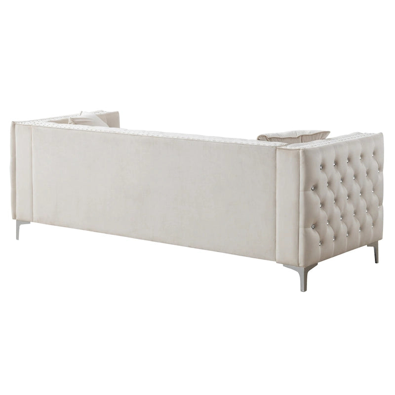 86 in. Tufted Velvet 3-Seater Sofa with 2-Throw Pillow - 86L x 34W x 30H