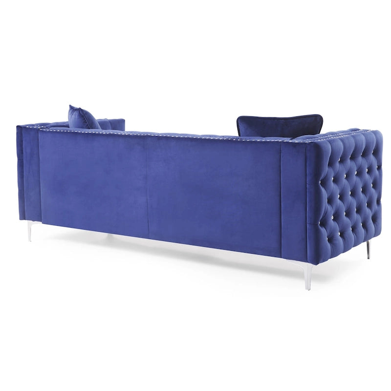 86 in. Tufted Velvet 3-Seater Sofa with 2-Throw Pillow - 86L x 34W x 30H