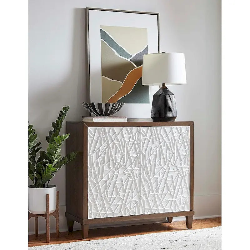 Modern Wood 40 Console with with doors, TV Stand, Accent Cabinet, Entryway Console, Fully Assembled, Brown
