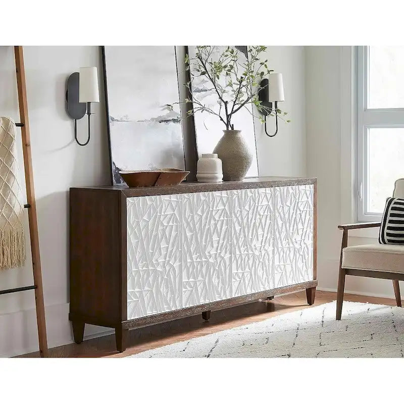 Modern Wood 40 Console with with doors, TV Stand, Accent Cabinet, Entryway Console, Fully Assembled, Brown