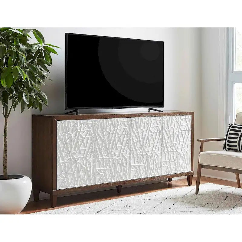 Modern Wood 40 Console with with doors, TV Stand, Accent Cabinet, Entryway Console, Fully Assembled, Brown