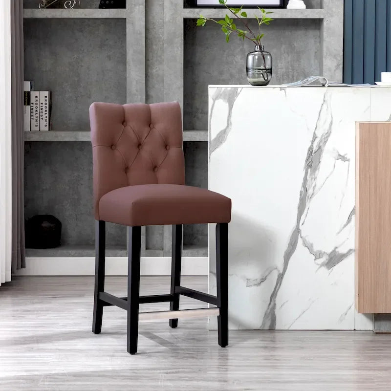 Classic Button Tufted Counter Stool Black Finished Legs