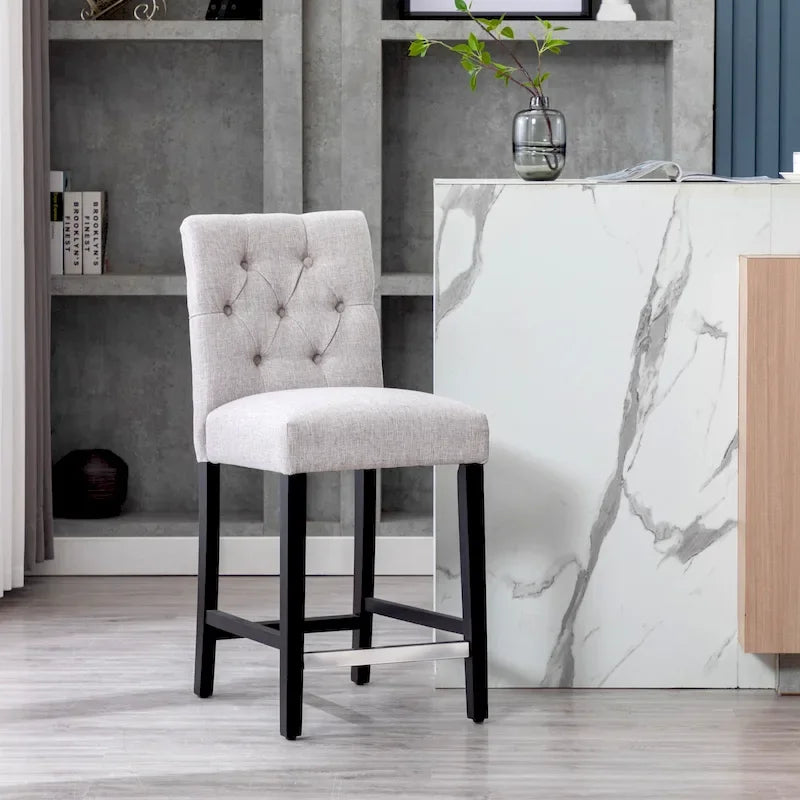 Classic Button Tufted Counter Stool Black Finished Legs