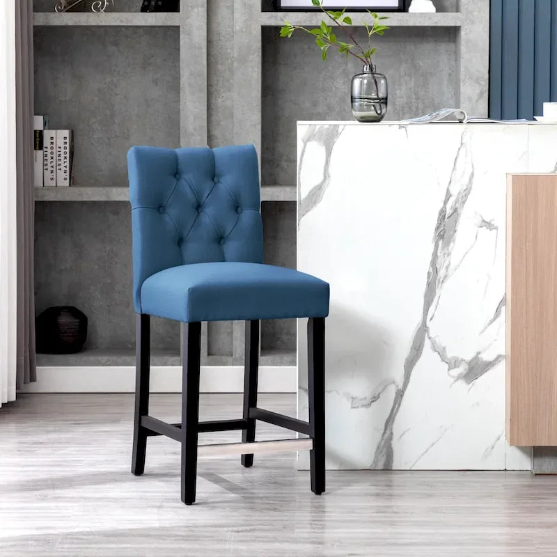 Classic Button Tufted Counter Stool Black Finished Legs