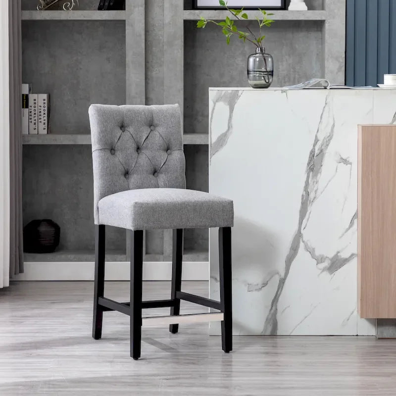 Classic Button Tufted Counter Stool Black Finished Legs