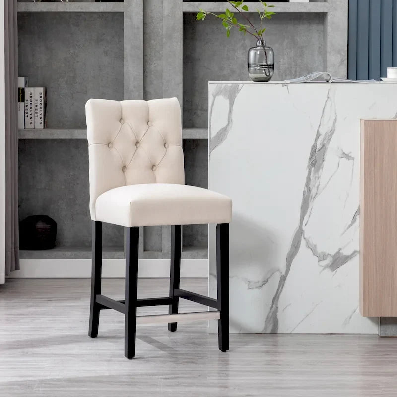 Classic Button Tufted Counter Stool Black Finished Legs