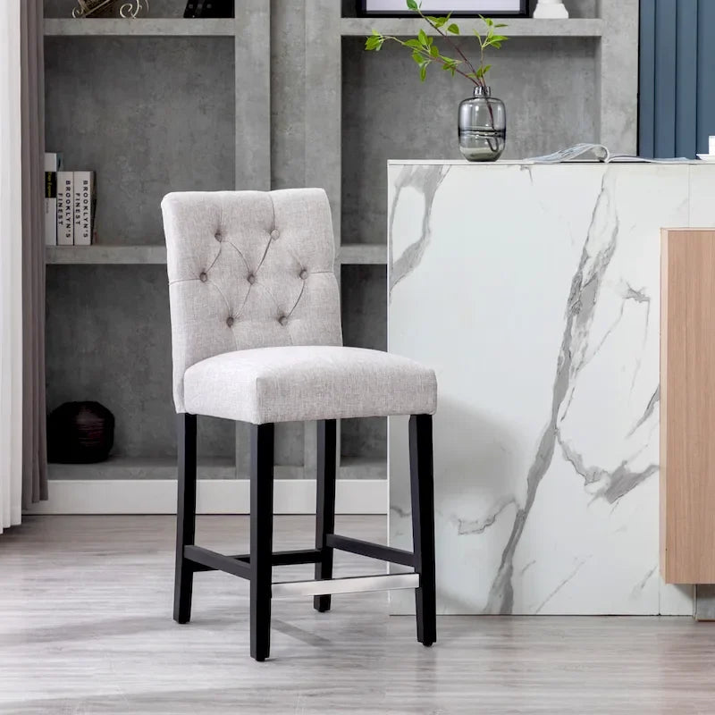 Classic Button Tufted Counter Stool Black Finished Legs