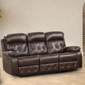 Brown Breathable Leather Reclining Sofa with Diamond Stitching
