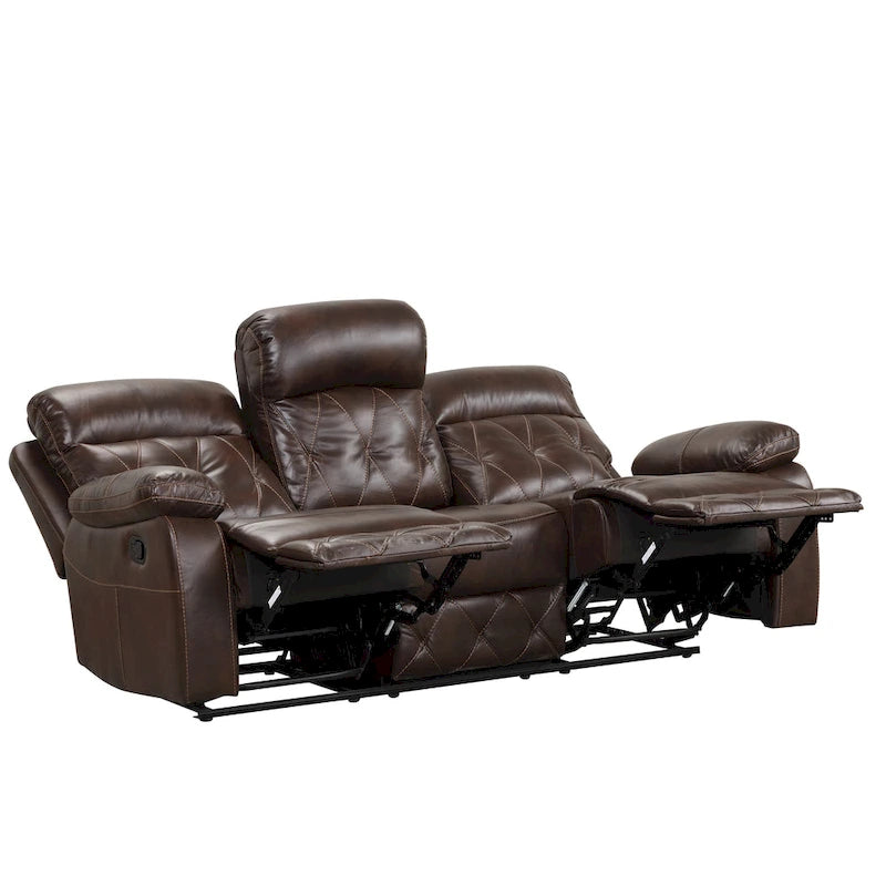 Brown Breathable Leather Reclining Sofa with Diamond Stitching