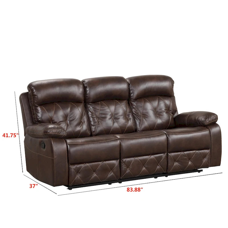 Brown Breathable Leather Reclining Sofa with Diamond Stitching