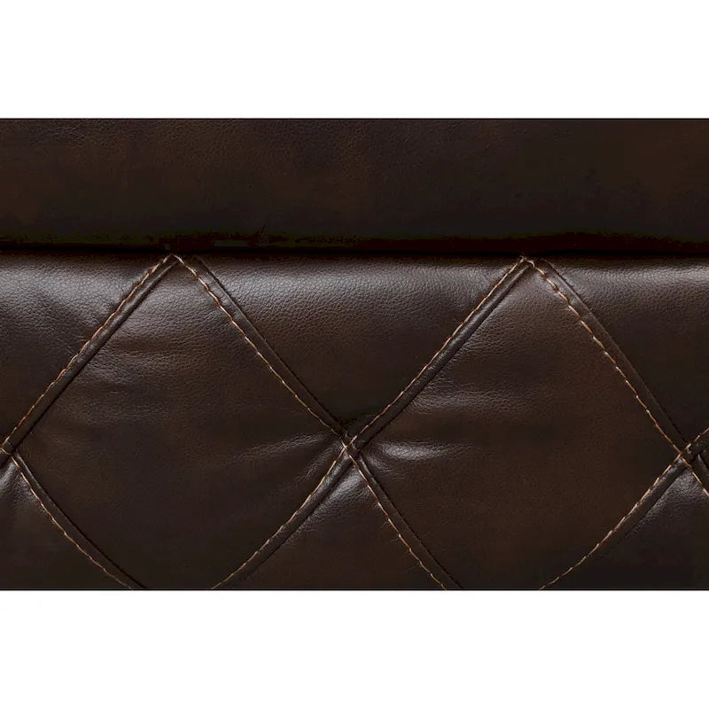 Brown Breathable Leather Reclining Sofa with Diamond Stitching