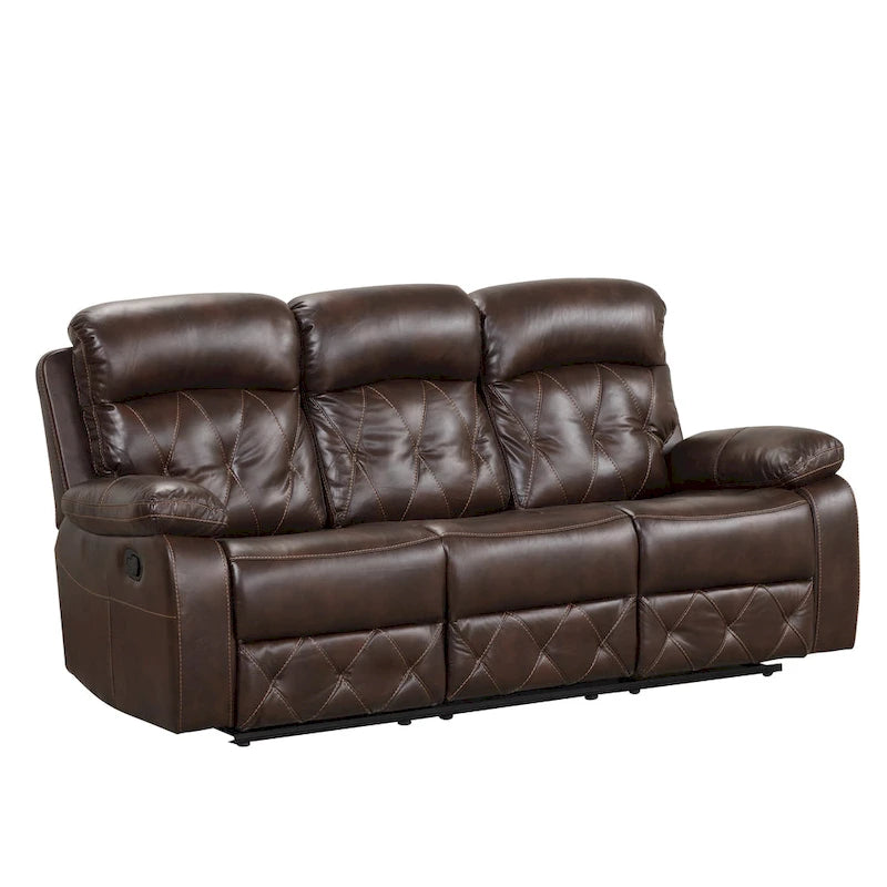 Brown Breathable Leather Reclining Sofa with Diamond Stitching