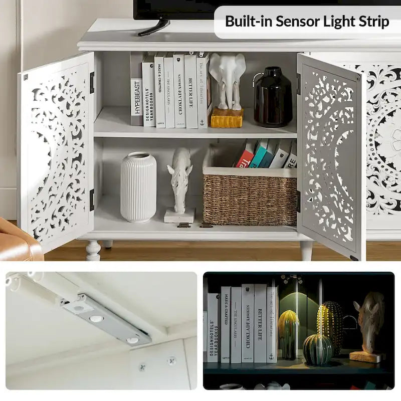 Traditional Carved Built-in Lighting Sideboard Storage TV Stand