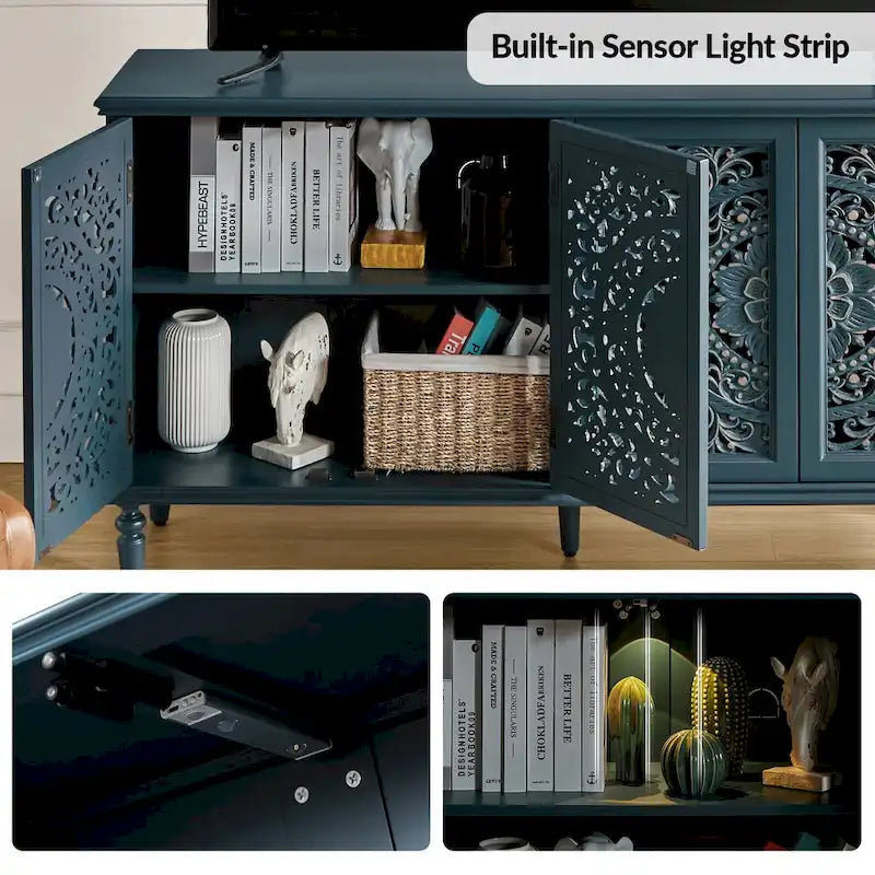 Traditional Carved Built-in Lighting Sideboard Storage TV Stand