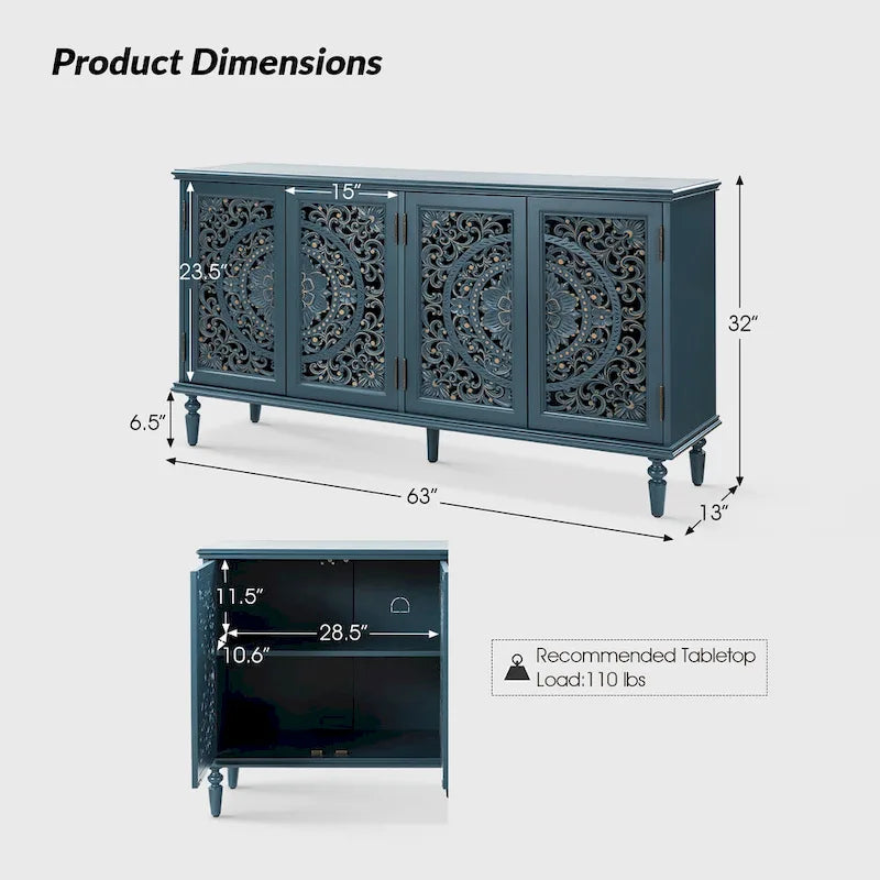 Traditional Carved Built-in Lighting Sideboard Storage TV Stand