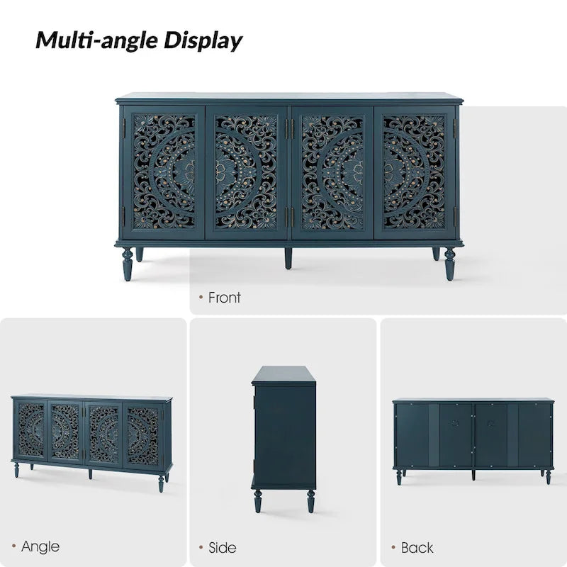 Traditional Carved Built-in Lighting Sideboard Storage TV Stand