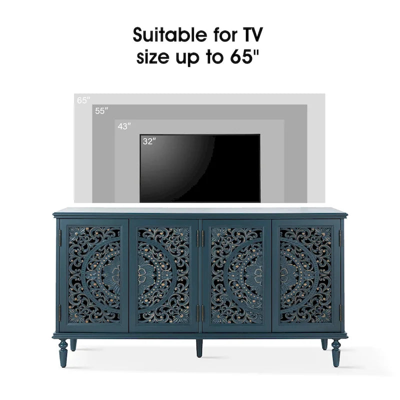 Traditional Carved Built-in Lighting Sideboard Storage TV Stand
