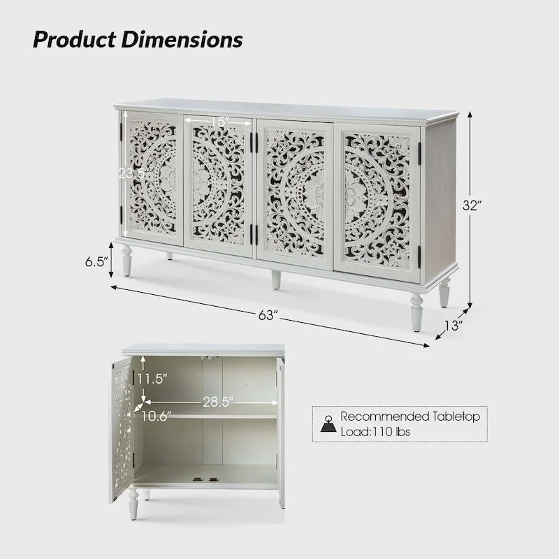 Traditional Carved Built-in Lighting Sideboard Storage TV Stand