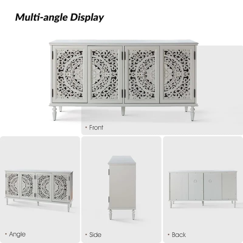 Traditional Carved Built-in Lighting Sideboard Storage TV Stand
