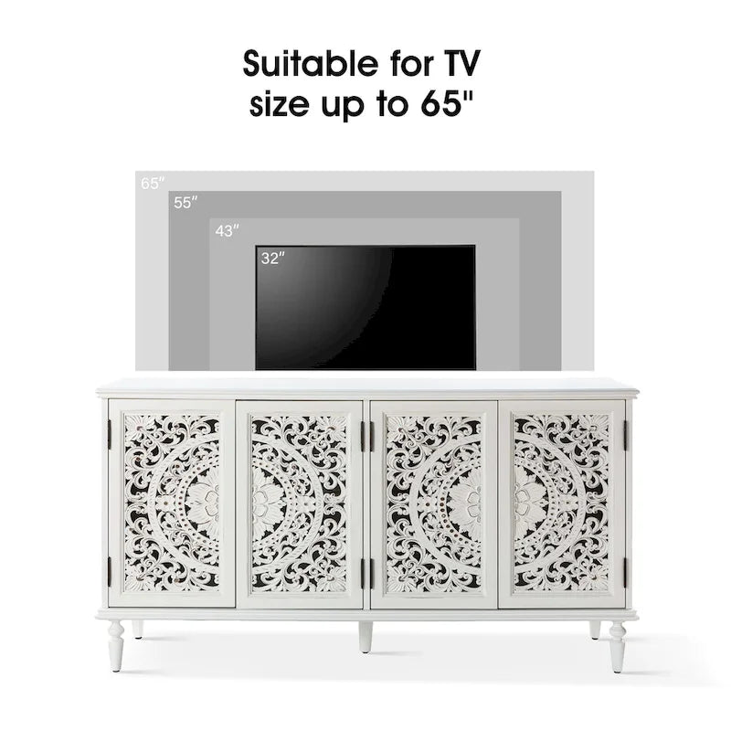 Traditional Carved Built-in Lighting Sideboard Storage TV Stand
