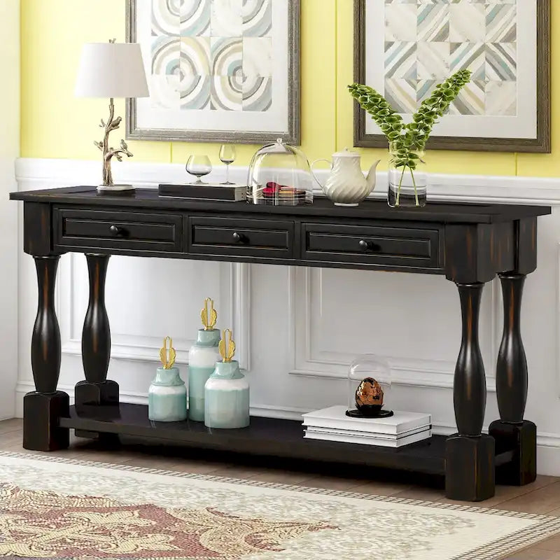 64 in. W Console Table with Drawers and Shelf