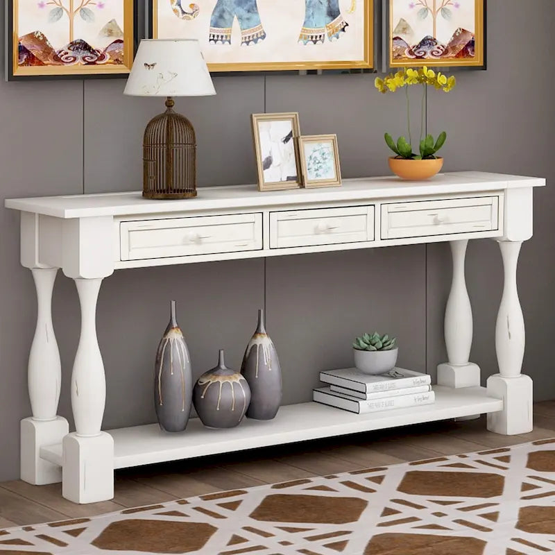 64 in. W Console Table with Drawers and Shelf