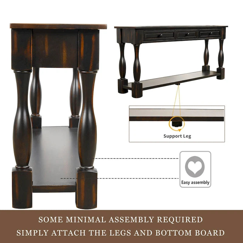 64 in. W Console Table with Drawers and Shelf