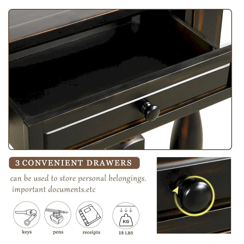 64 in. W Console Table with Drawers and Shelf