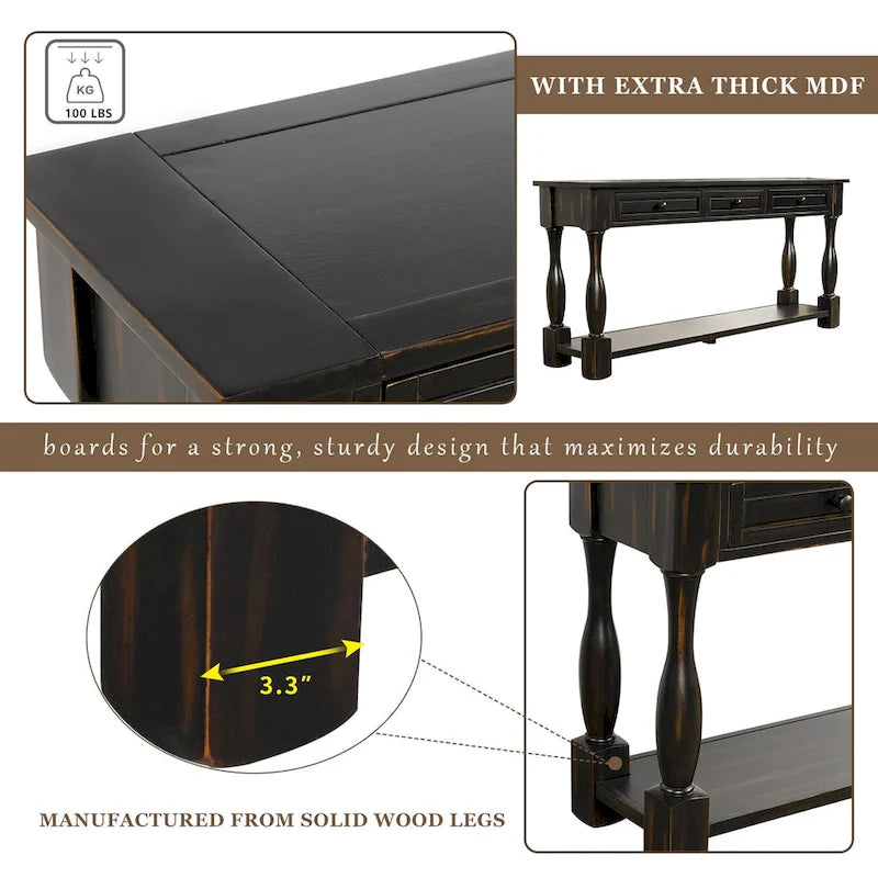 64 in. W Console Table with Drawers and Shelf