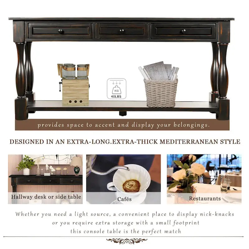 64 in. W Console Table with Drawers and Shelf