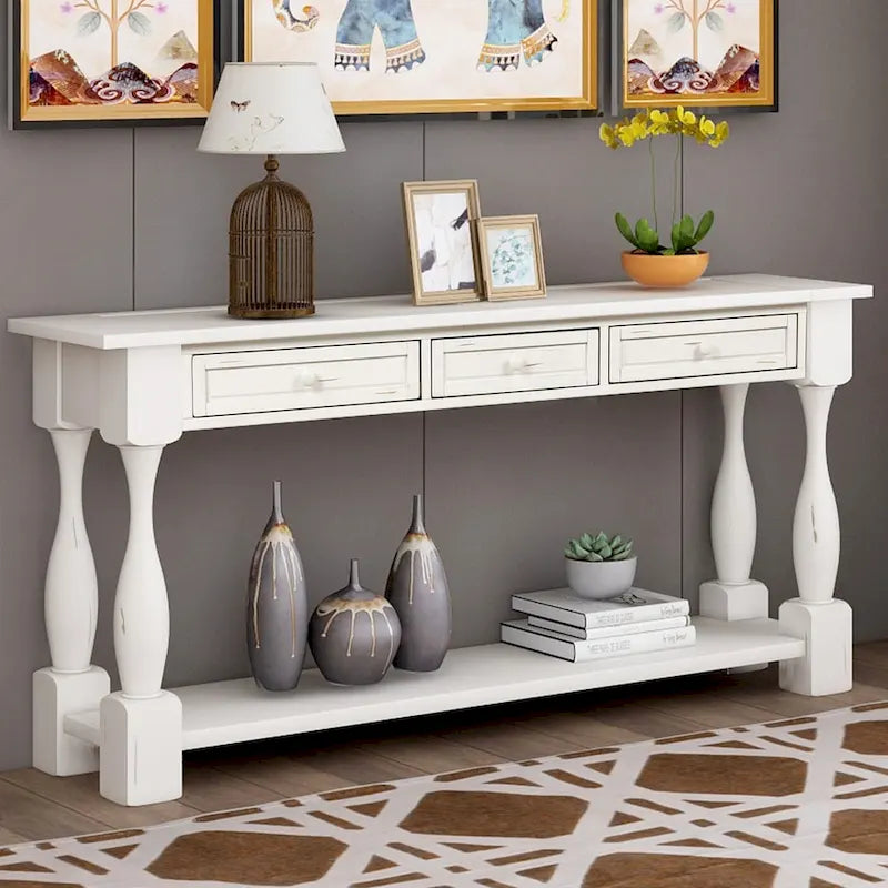 64 in. W Console Table with Drawers and Shelf