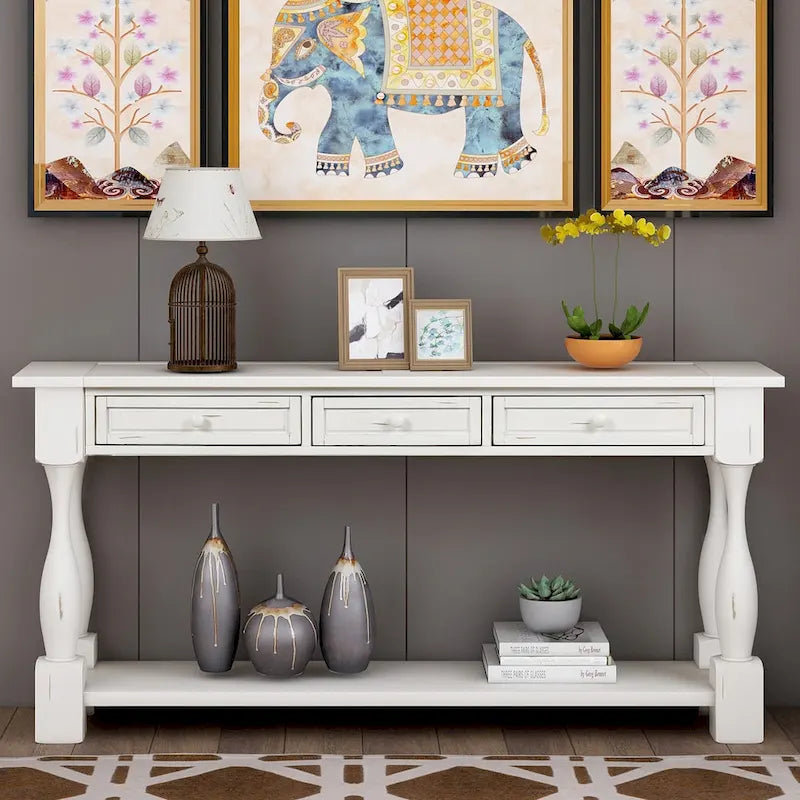 64 in. W Console Table with Drawers and Shelf