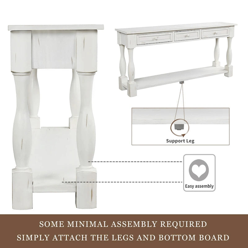 64 in. W Console Table with Drawers and Shelf