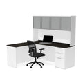 L-Desk with Frosted Glass Door Hutch
