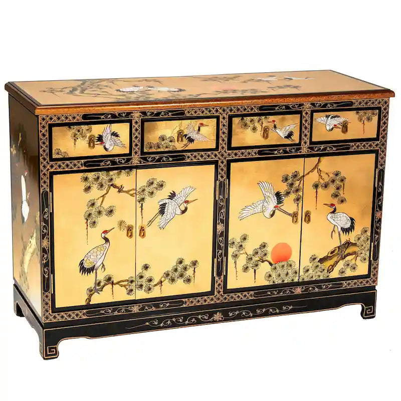 Gold Lacquer Sideboard - Cranes