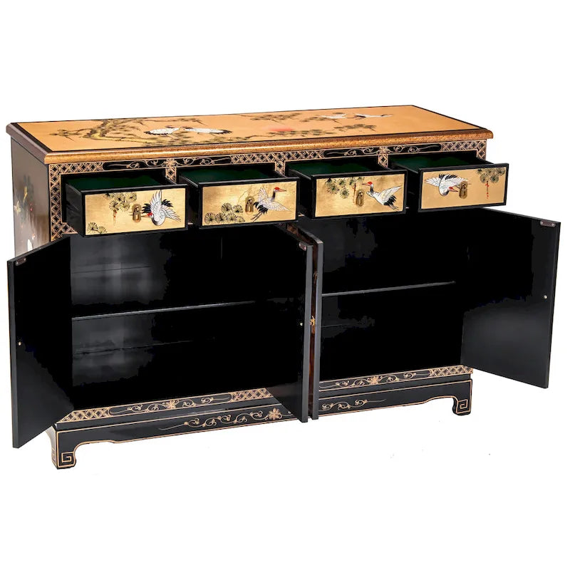 Gold Lacquer Sideboard - Cranes