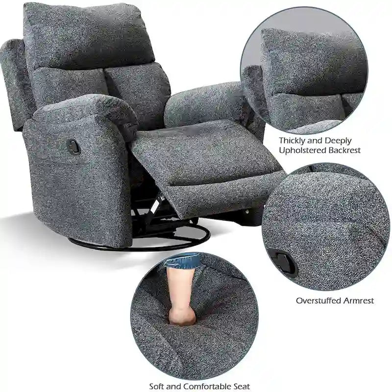Manual Fabric Overstuffed Soft Rocking Recliner Chairs Sofa for Living Room