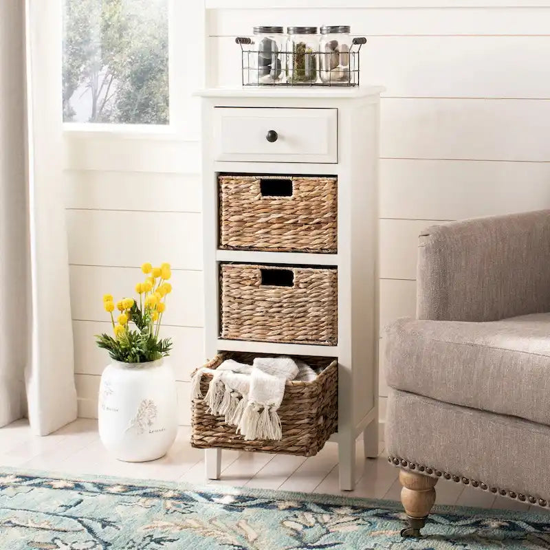 Distressed Black 4-Drawer Storage Side Table