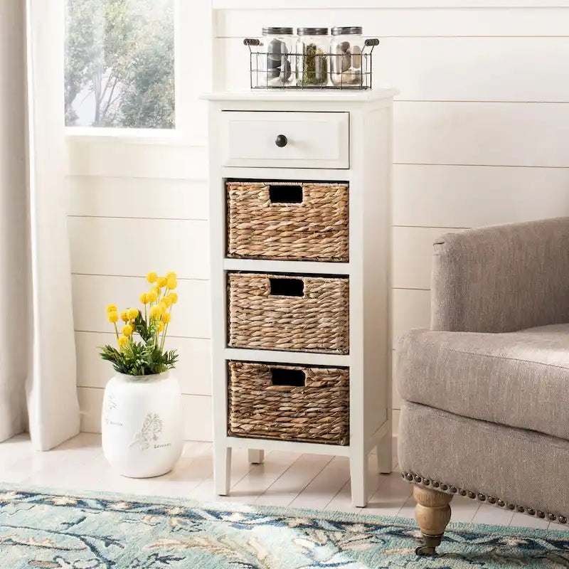 Distressed Black 4-Drawer Storage Side Table
