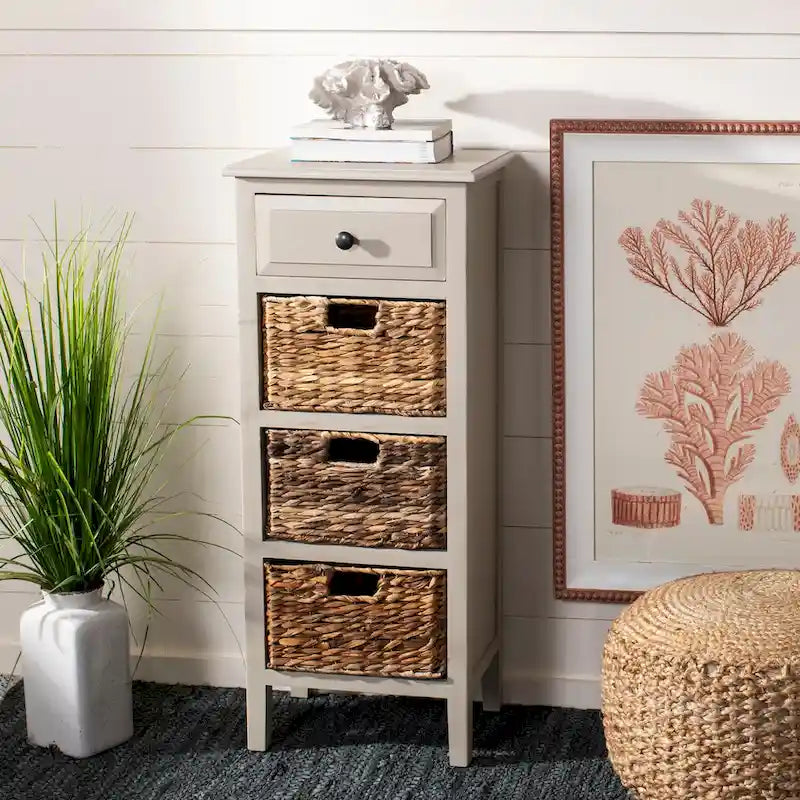 Distressed Black 4-Drawer Storage Side Table