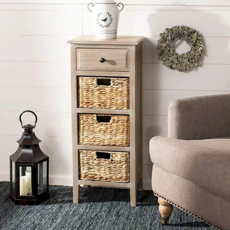 Distressed Black 4-Drawer Storage Side Table
